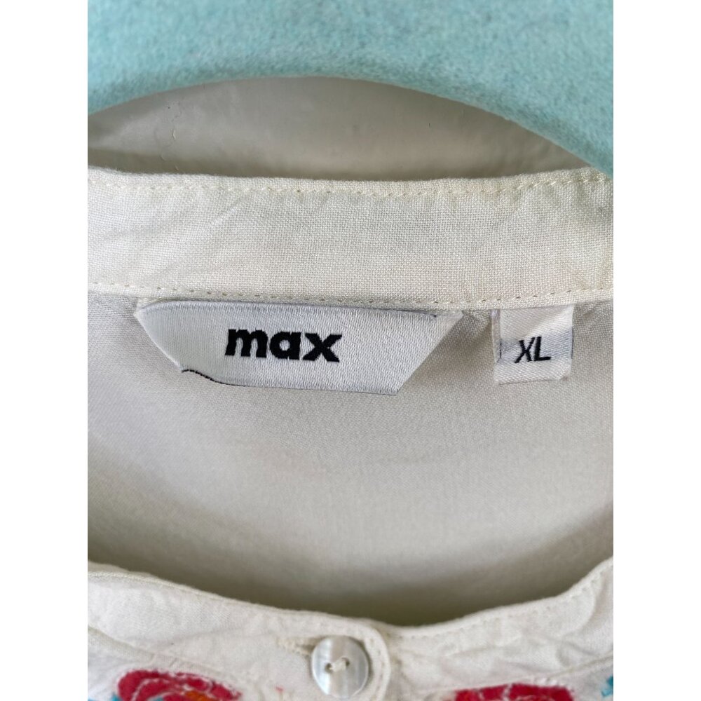 Max Womens Ivory Embroidered Rayon Tunic Top XL Rayon Floral Design Scoop Neck - Picture 3 of 6